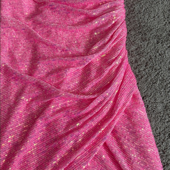 La Femme 3 neon pink one-shoulder sequin short cocktail dress homecoming hoco - Picture 6 of 8